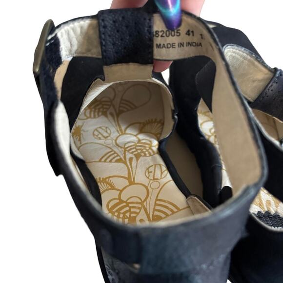 FLY‎ LONDON BLACK WEDGE SANDALS HEELS SZ. 9/39 EUC - Picture 7 of 8